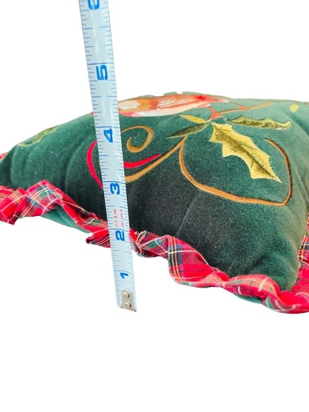 Vintage Cardinal Christmas Embroidered Throw Pillow Red Bird Ruffle - Picture 3 of 5